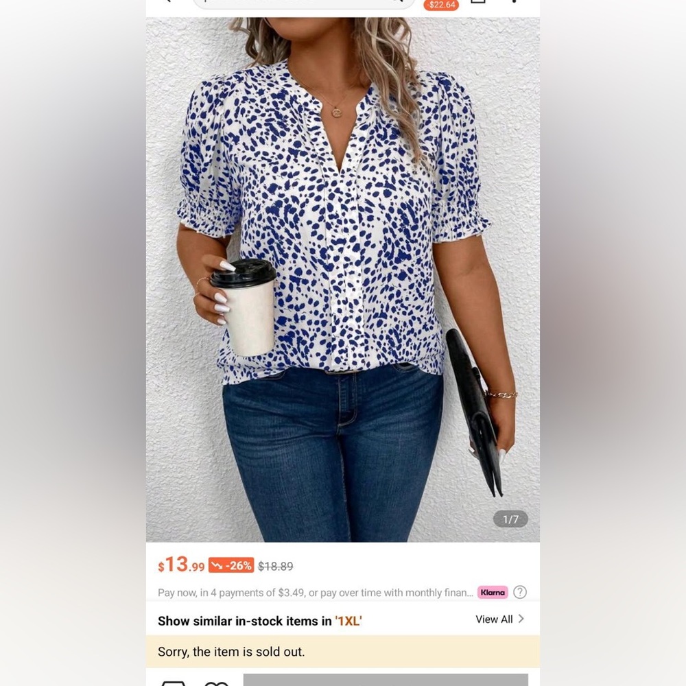 Women's Blue and White Printed Top